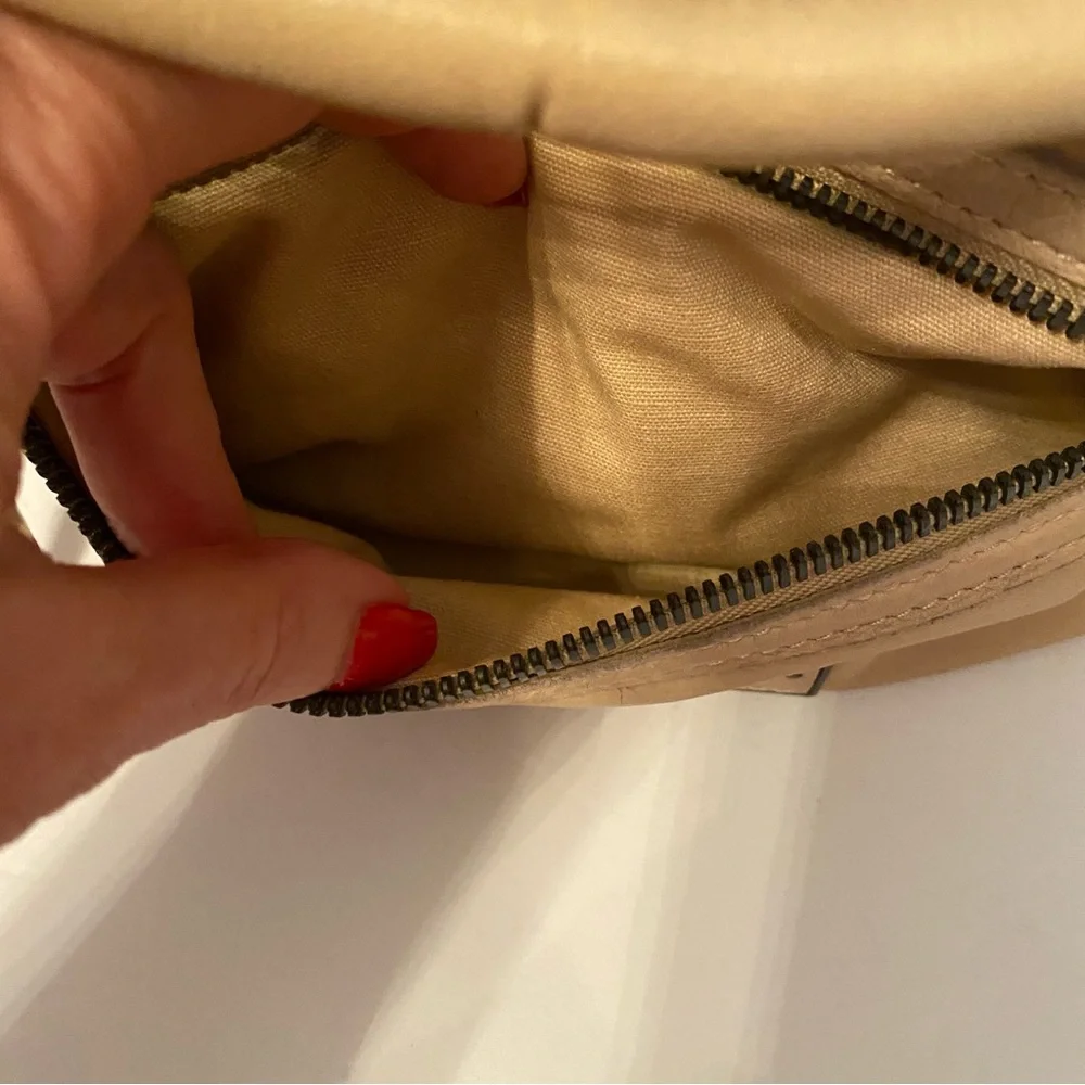 LIEBESKIND BAG HOBO TAN TEXTURED LEATHER TOP HANDLE SNAP CLOSE PEWTER HARDWARE